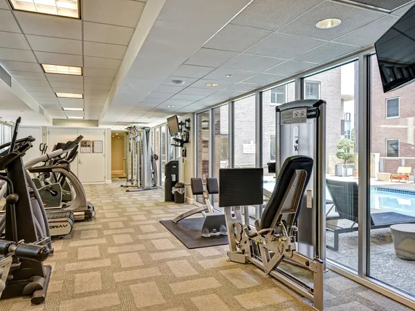 a view of a room with gym equipment