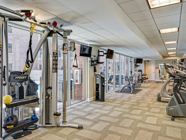 a view of a room with gym equipment