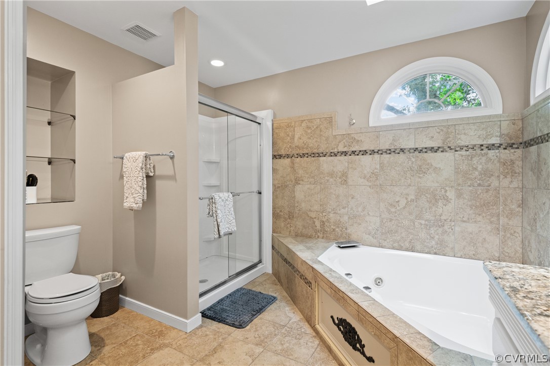 5303 Meadow Chase Road Midlothian, VA 23112 - Photo 35 of 49 a bathroom with a granite countertop sink a toilet and bathtub