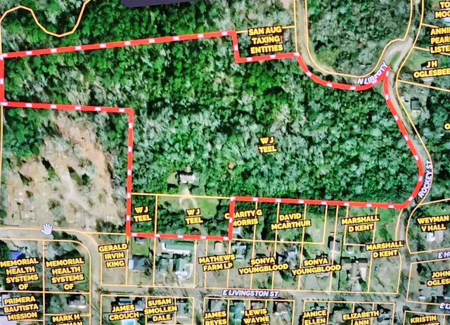 a view of a large yard with lots of green space