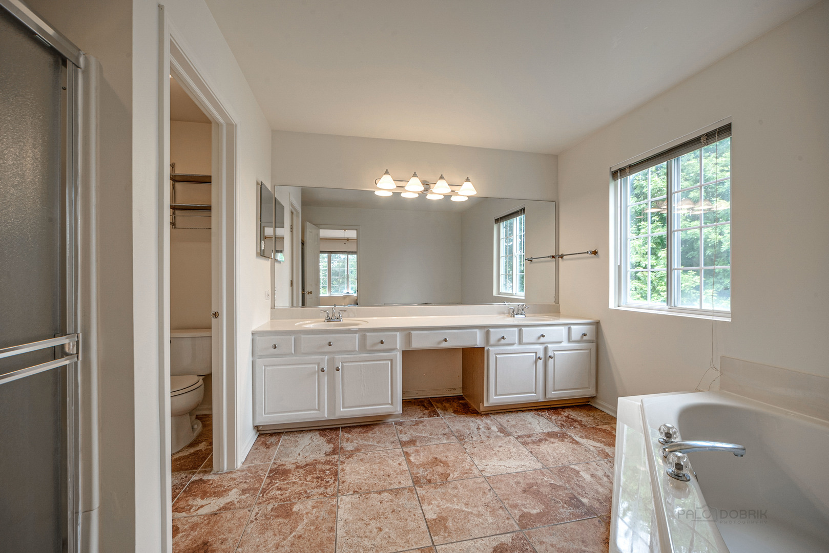 185 Aberdeen Drive Algonquin, IL 60102 - Photo 30 of 36 a large bathroom with a granite countertop tub a sink and a large mirror