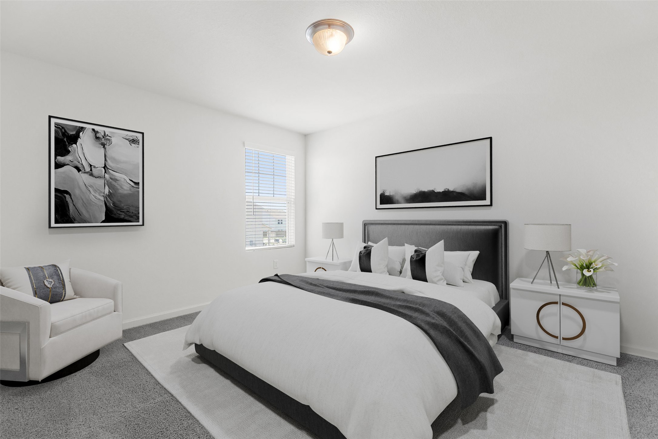 409 Line Of Fire Way Jarrell, TX 76537 - Photo 23 of 30 Spacious room featuring plush carpeting, flush-mount ceiling light fixture, neutral wall paint, white trim, and open wall space.