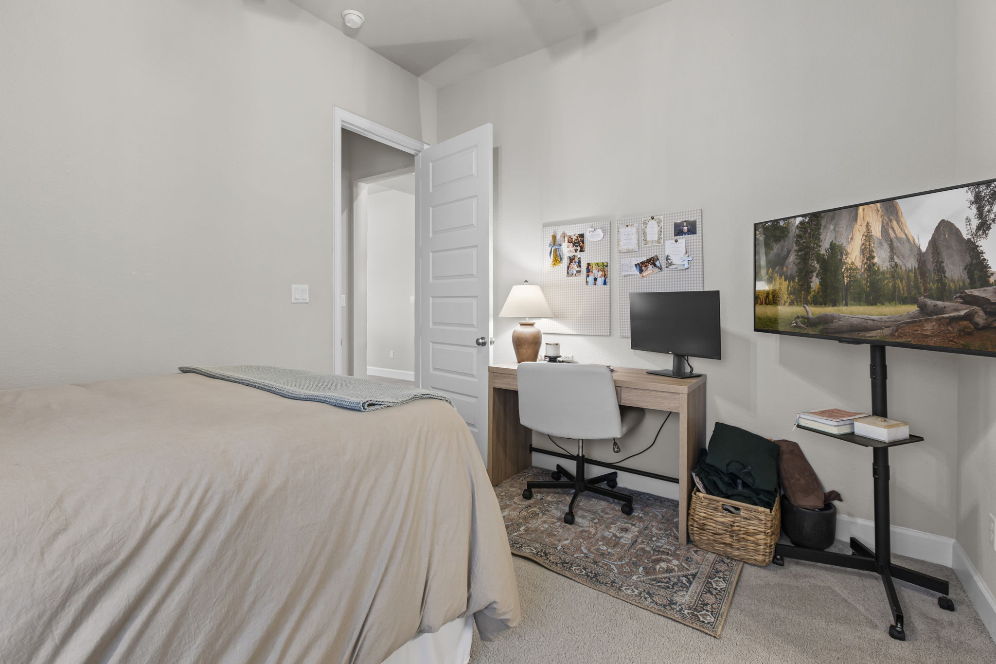 313 Terrene Trail Georgetown, TX 78628 - Photo 15 of 40 Bedroom featuring carpet floors and an office area