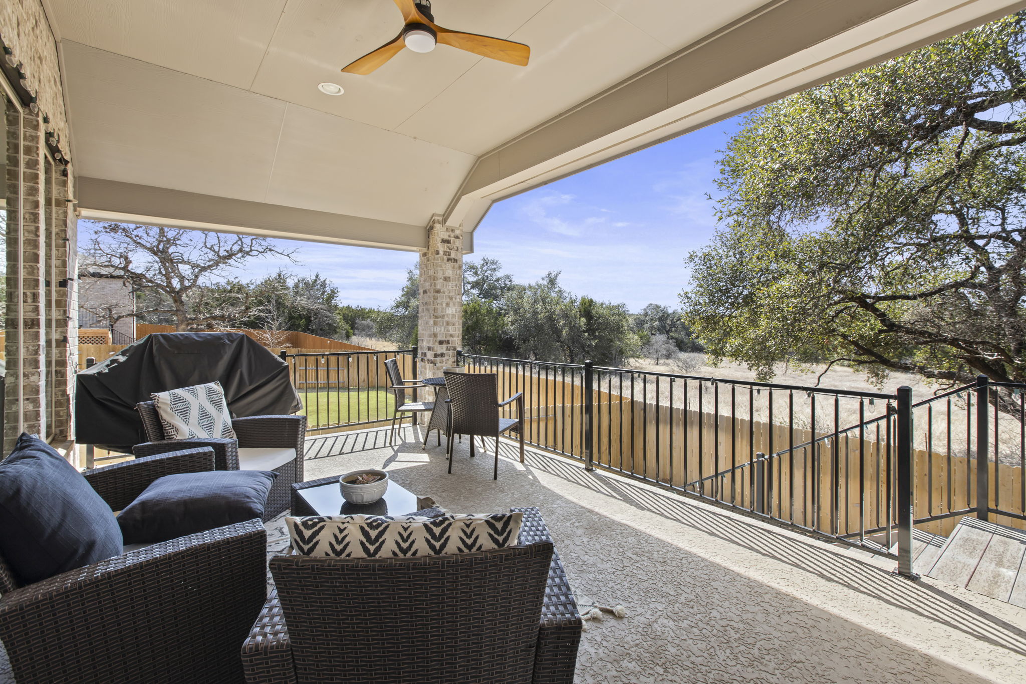 313 Terrene Trail Georgetown, TX 78628 - Photo 31 of 40 View of patio with a ceiling fan, grilling area, and outdoor lounge area