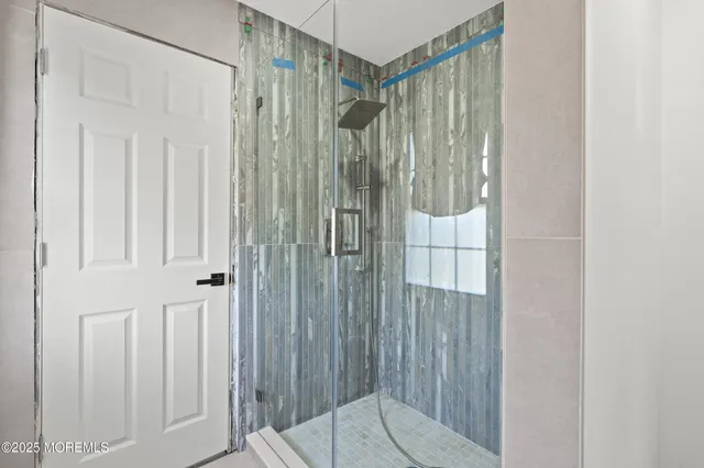 a close view of a shower curtain