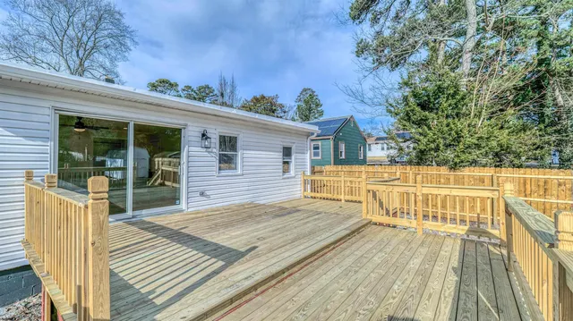 a view of a wooden deck