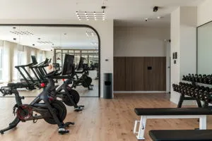a view of a room with gym equipment