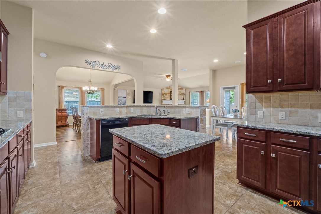 20525 Jackies Ranch Boulevard Pflugerville, TX 78660 - Photo 7 of 30 Kitchen featuring tasteful backsplash, light granite counters, dishwasher, and center island with storage