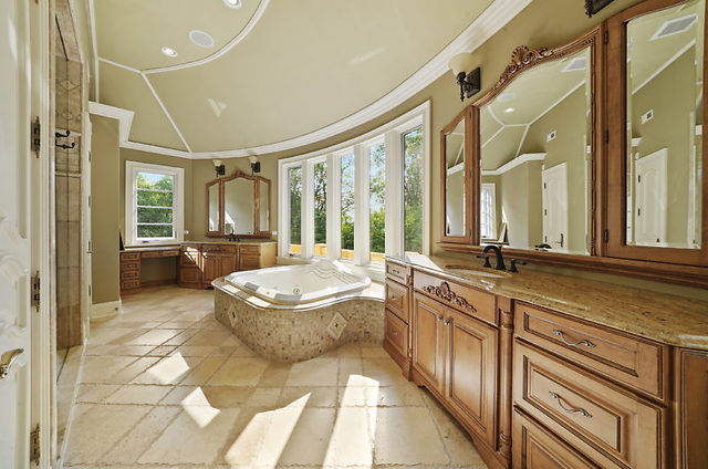 9600 Pacific Court Burr Ridge, IL 60527 - Photo 35 of 58 a spacious bathroom with a granite countertop sink a mirror and a bathtub