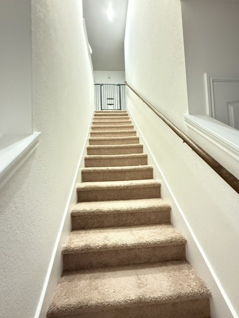 6415 Kentfield Drive Rosharon, TX 77583 - Photo 11 of 21 Carpeted staircase with wood handrail leading to the spacious second floor.