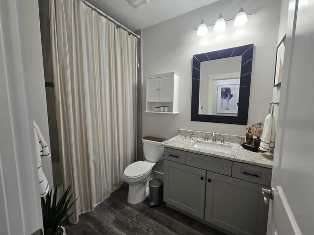 a bathroom with a toilet a sink and mirror