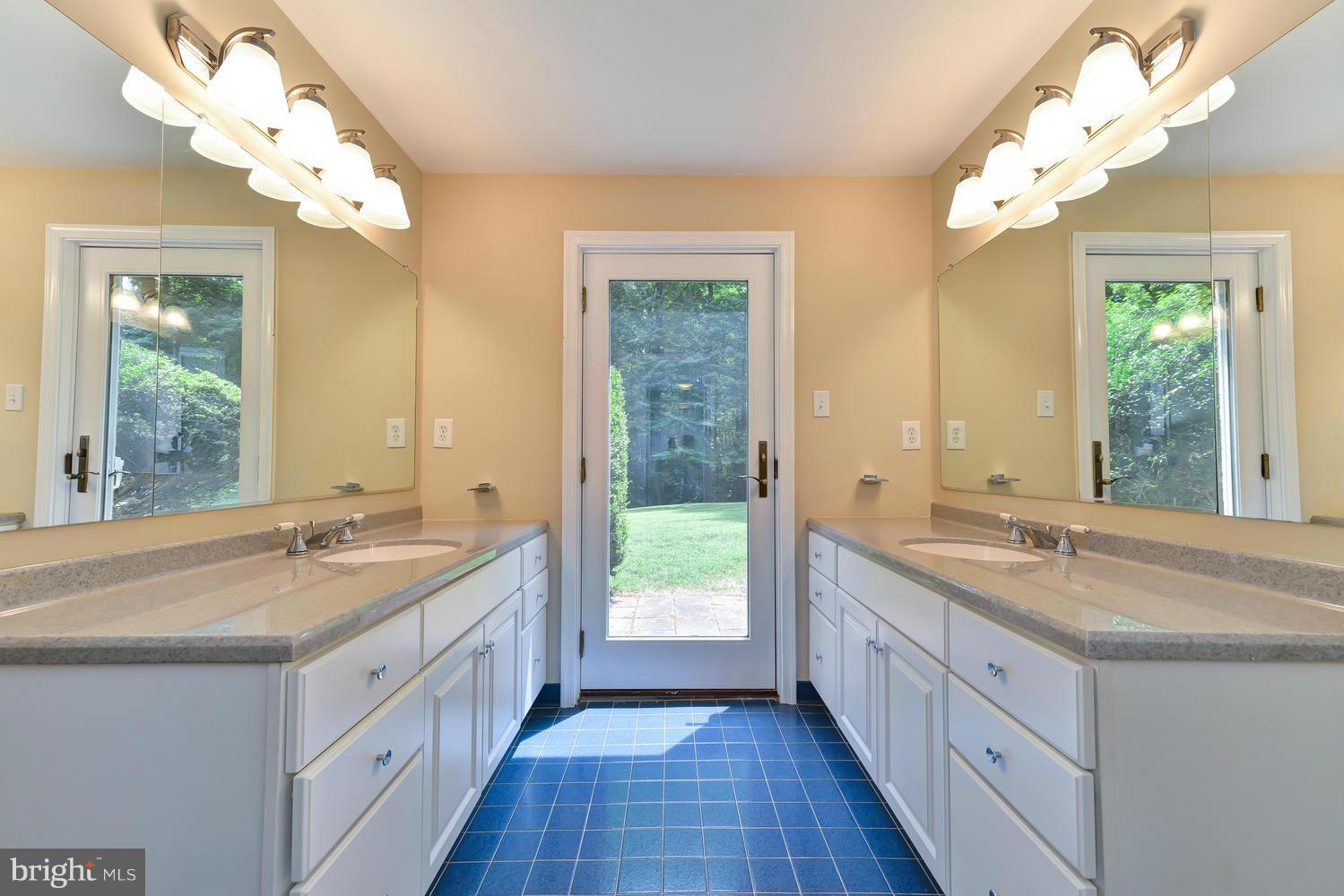 243 Springvale Road Great Falls, VA 22066 - Photo 22 of 30 a spacious bathroom with a double vanity sink a large mirror and a bathtub next to a window