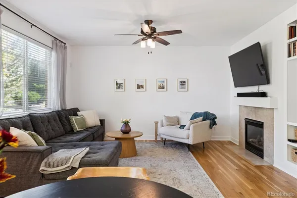 a living room with furniture fireplace and a flat screen tv