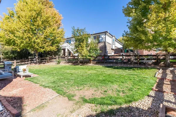 a view of a park with large trees