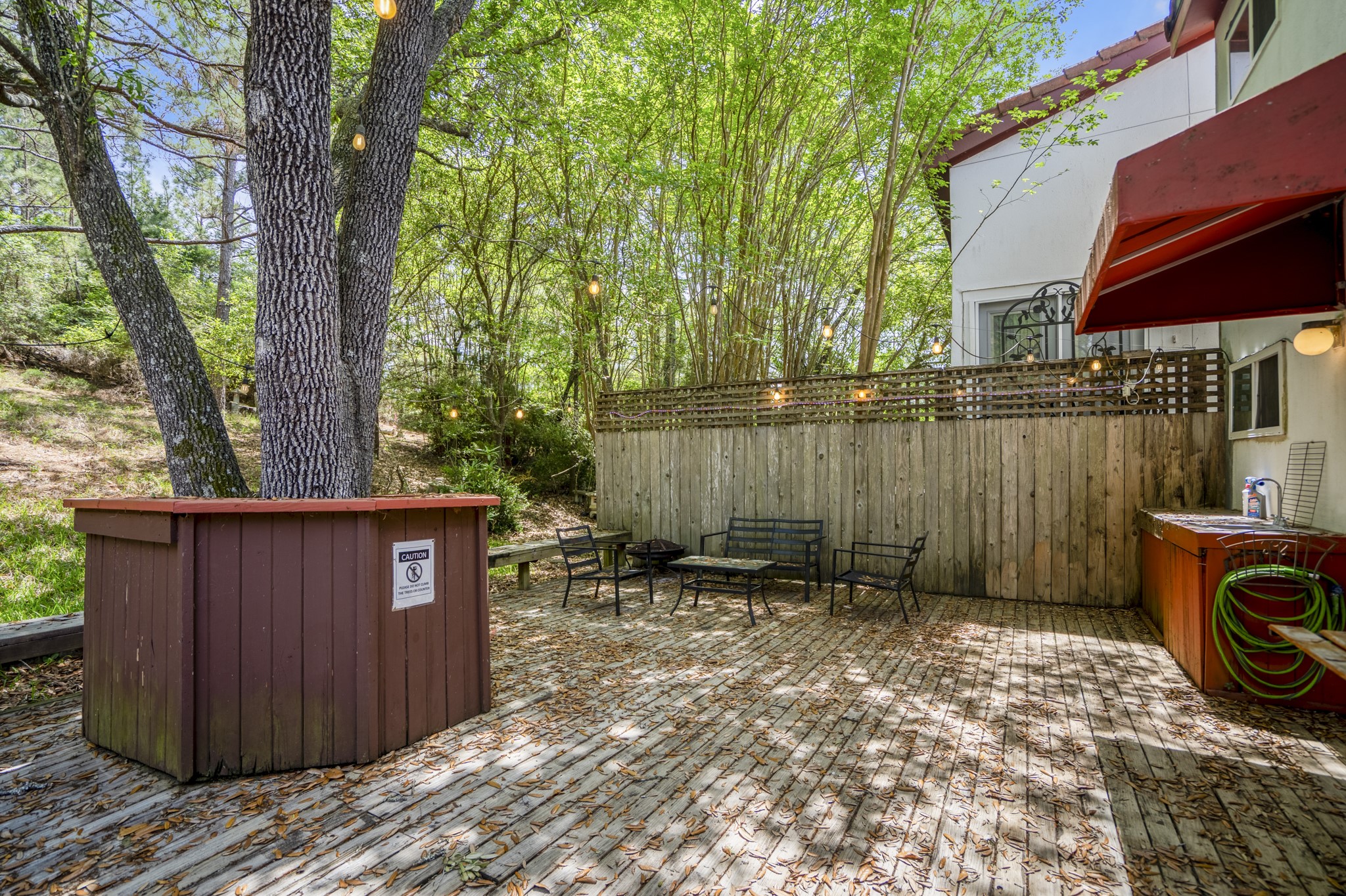 22547 Bayview Circle Point Blank, TX 77364 - Photo 29 of 46 a view of a backyard with a large tree and wooden fence