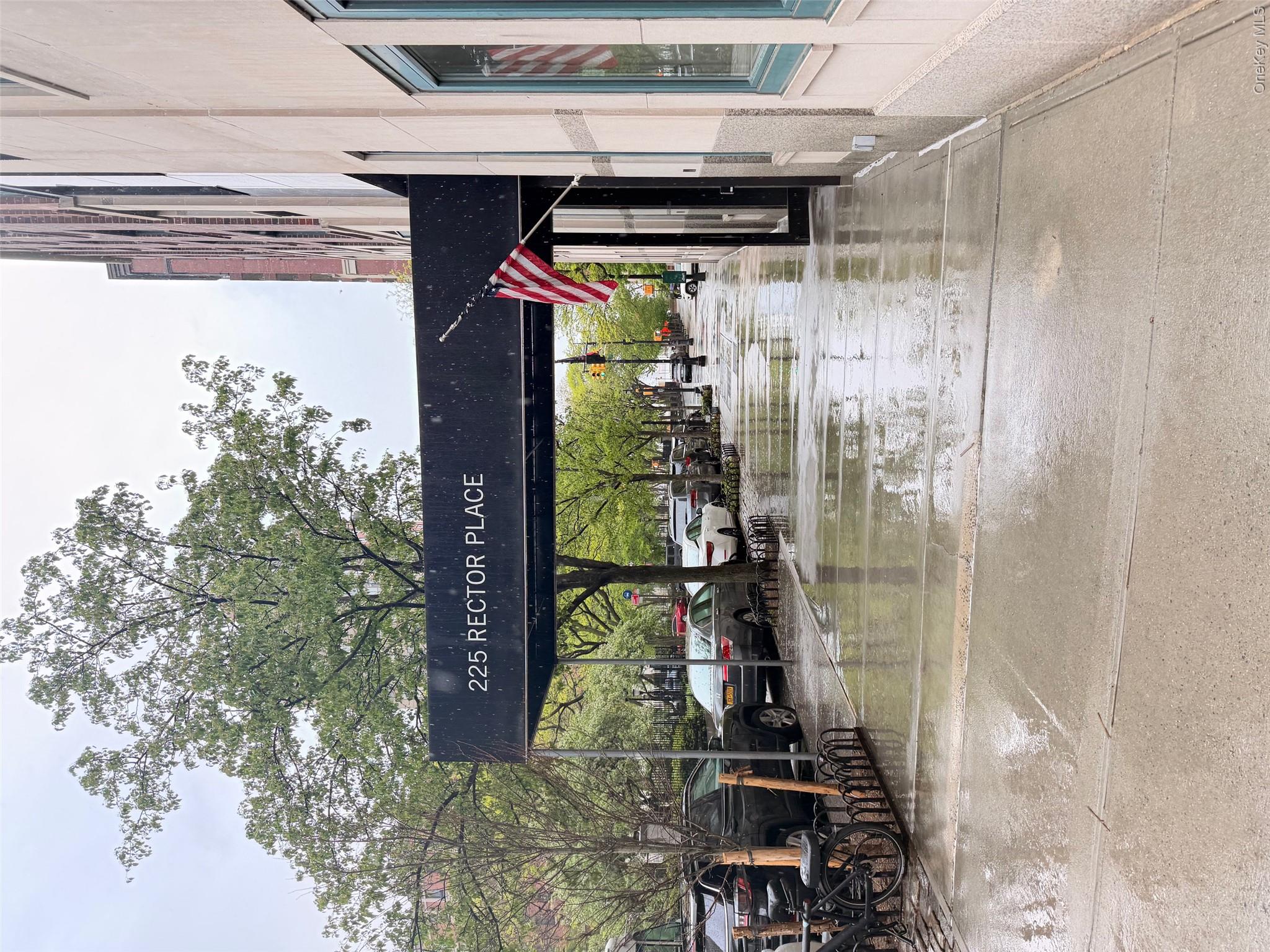 Building entrance featuring a black canopy with "225 RECTOR PLACE" lettering