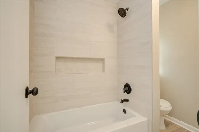 a bathroom with a bathtub