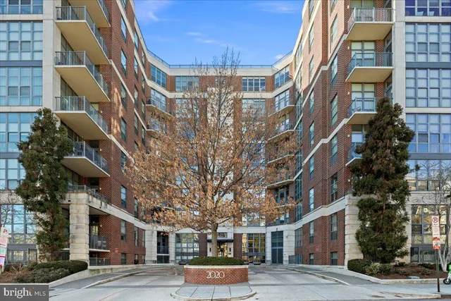 a front view of a brick building