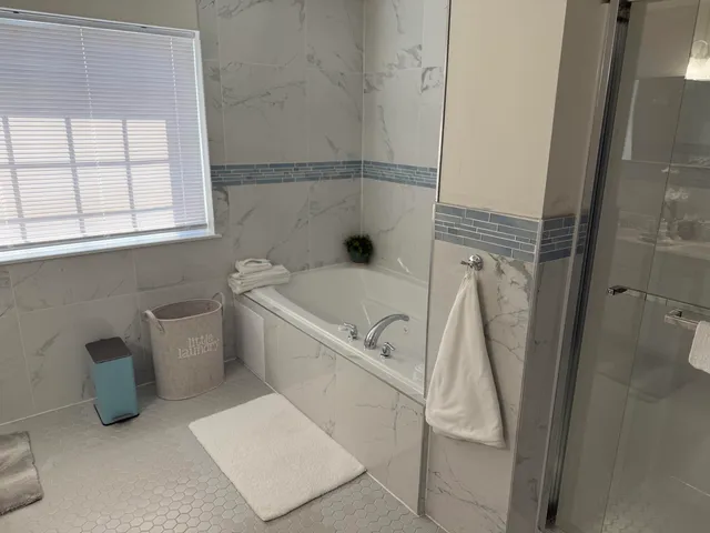 a bathroom with a bathtub