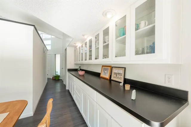 a hallway with a large window