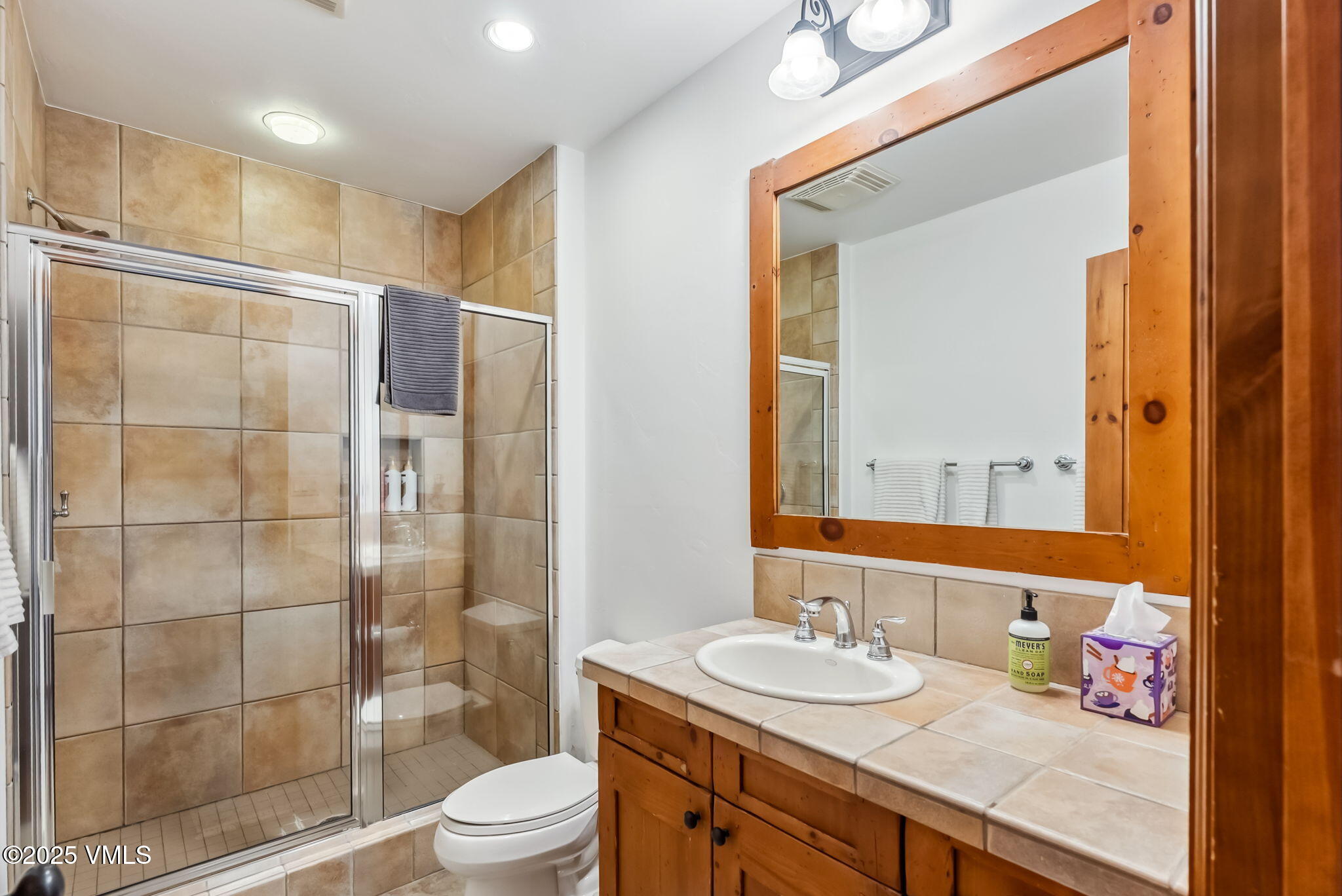268 Bachelor Ridge Road Avon, CO 81620 - Photo 22 of 25 a bathroom with a granite countertop sink toilet a mirror and shower