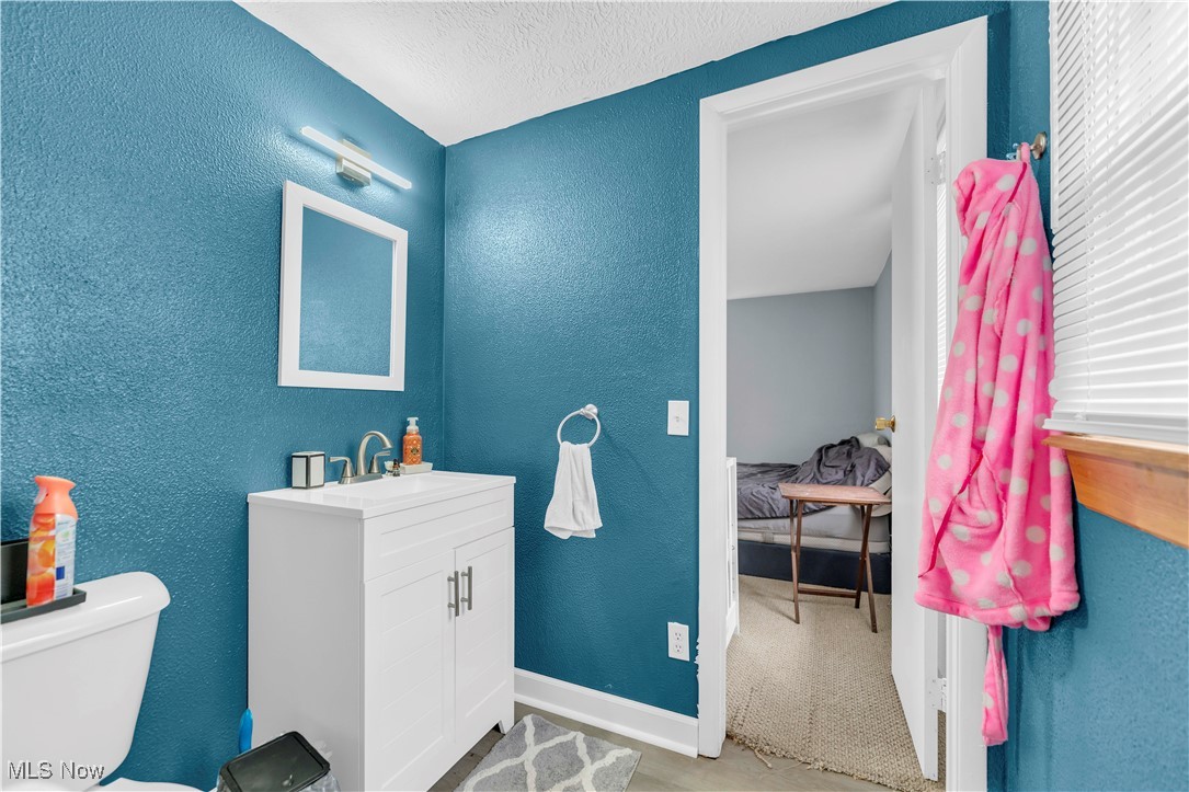 14808 Darrow Road Vermilion, OH 44089 - Photo 34 of 45 Bathroom featuring vanity, toilet, and a textured ceiling