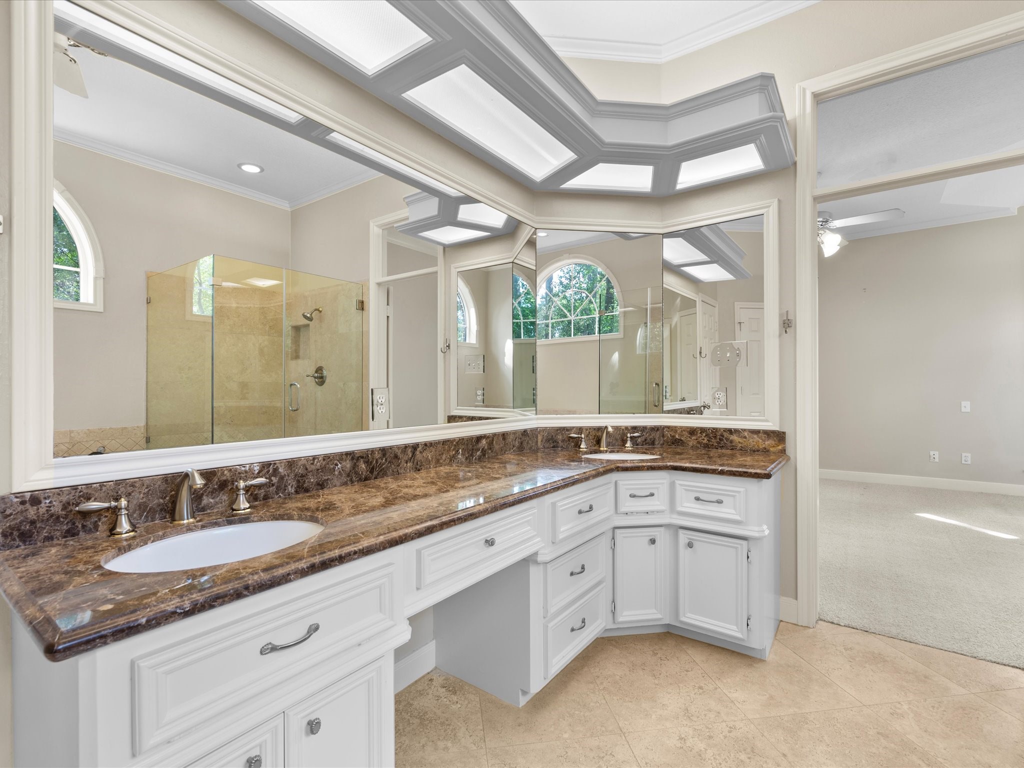 7 Wellesley Drive Conroe, TX 77304 - Photo 13 of 34 a bathroom with a granite countertop sink double vanity and a mirror