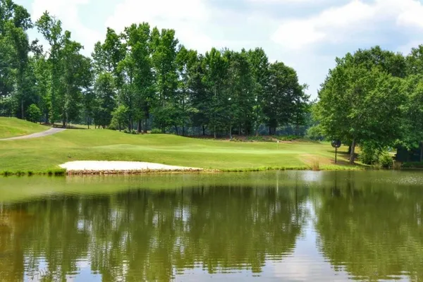 a view of a lake from a yard