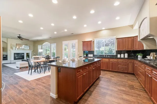 a kitchen with lots of counter top space