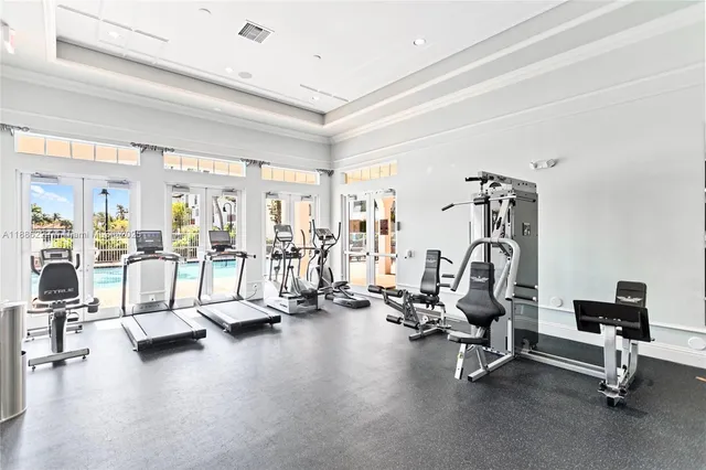 a view of a room with gym equipment