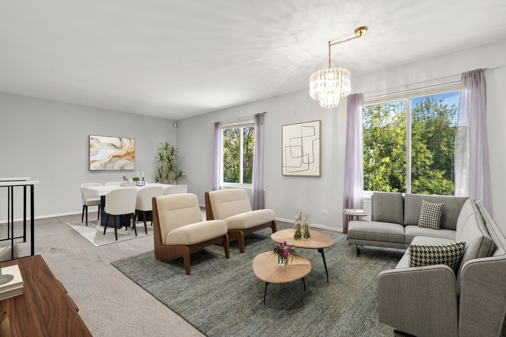 35 Buckingham Lane Buffalo Grove, IL 60089 - Photo 5 of 18 a living room with furniture chandelier and a large window