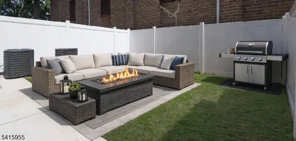 a building outdoor space with patio furniture