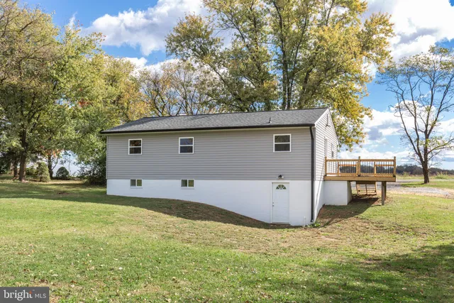 a view of a backyard with a garden and tree