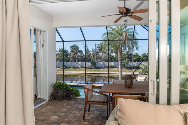 a view of an outdoor dining space with furniture