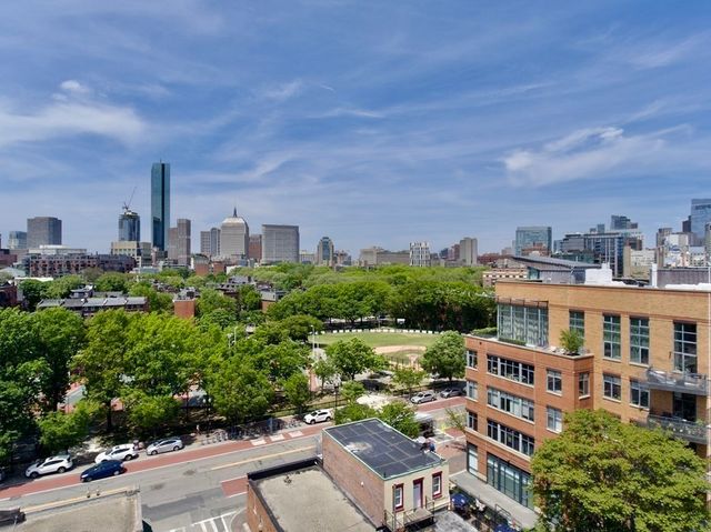 a view of a building from a balcony