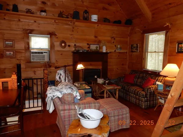 a living room with furniture a window and a fireplace