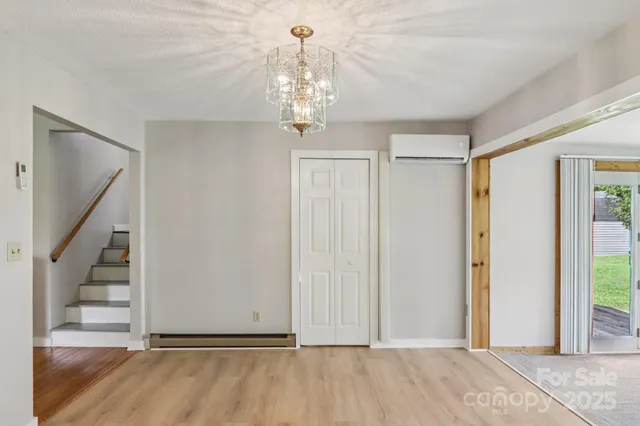 a view of a chandelier in a room