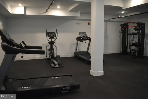 a view of a room with gym equipment