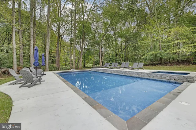 a view of a swimming pool with a patio
