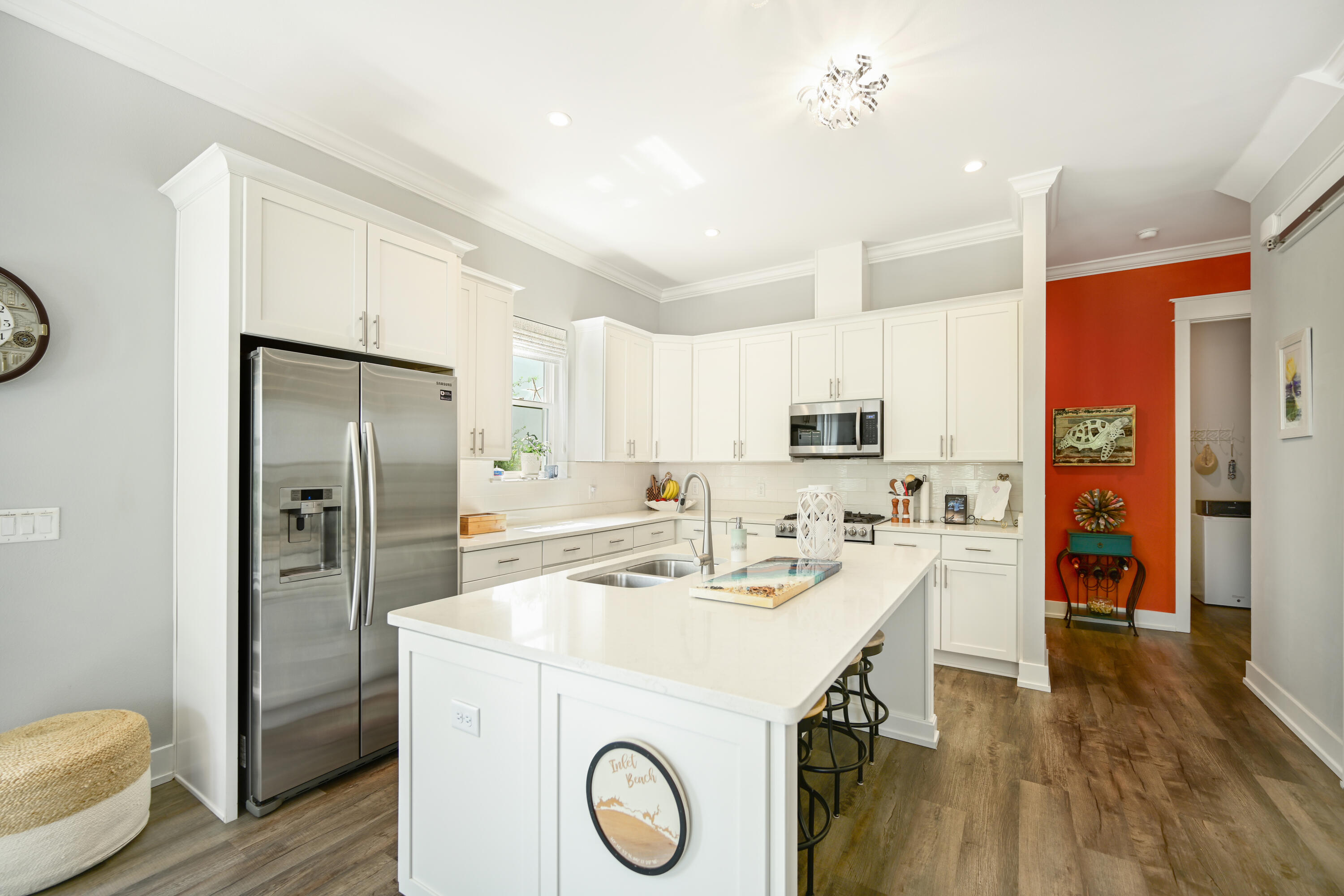 31 West Willow Mist Road Inlet Beach, FL 32461 - Photo 6 of 43 a kitchen with a sink a refrigerator a stove a washer and dryer