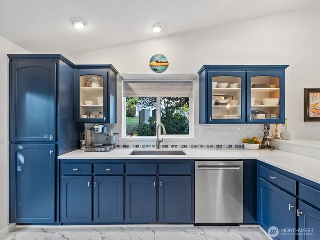 a large kitchen with a lot of counter space