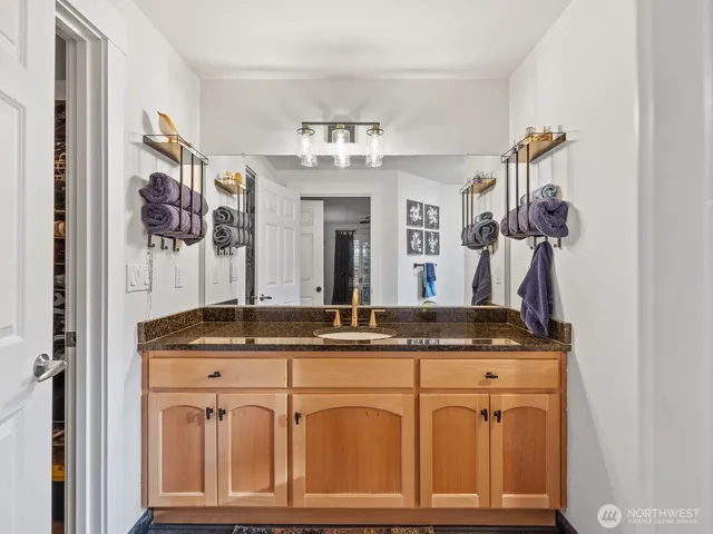 a bathroom with a sink toilet and vanity