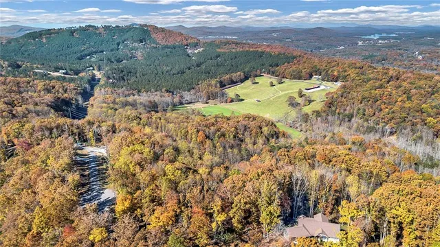a view of a town with mountains in the background