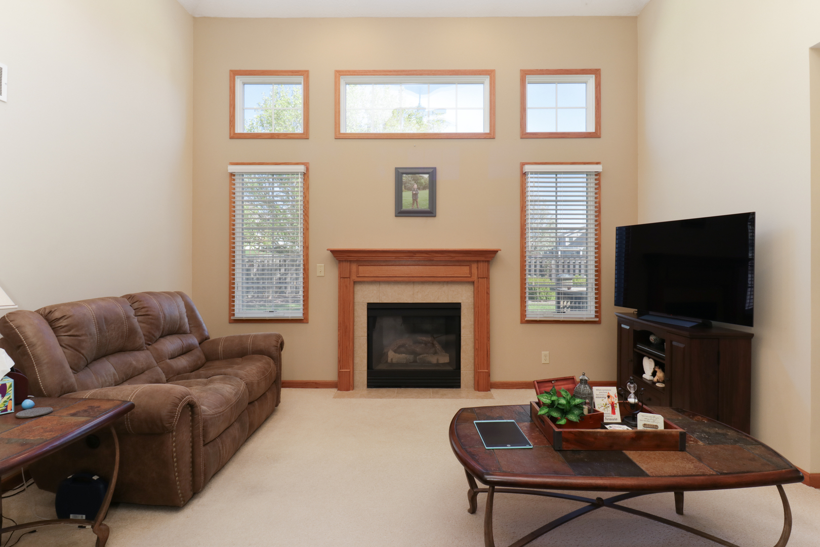 2374 Heather Ridge Drive Normal, IL 61761 - Photo 5 of 31 a living room with furniture a flat screen tv and a fireplace