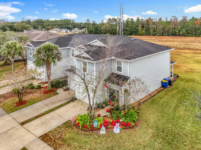 a view of a garden with an outdoor space