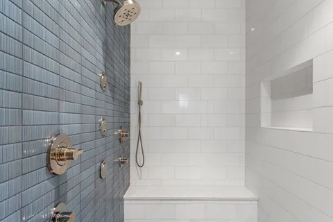 a bathroom with a bathtub