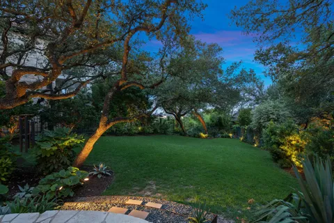 a view of a golf course with a garden