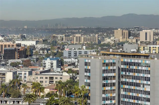 a view of a city that has tall buildings