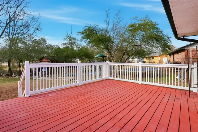 a view of a wooden deck