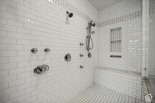 259 Twin River Loop Alpine, UT 84004 - Photo 20 of 61 Dual powerful spa-like shower heads, a built-in bench, recessed shelf, and multiple polished chrome high-end fixtures.